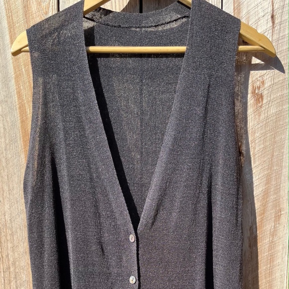 EILEEN FISHER long-length linen v-neck vest - grey (medium) - Picture 1 of 4